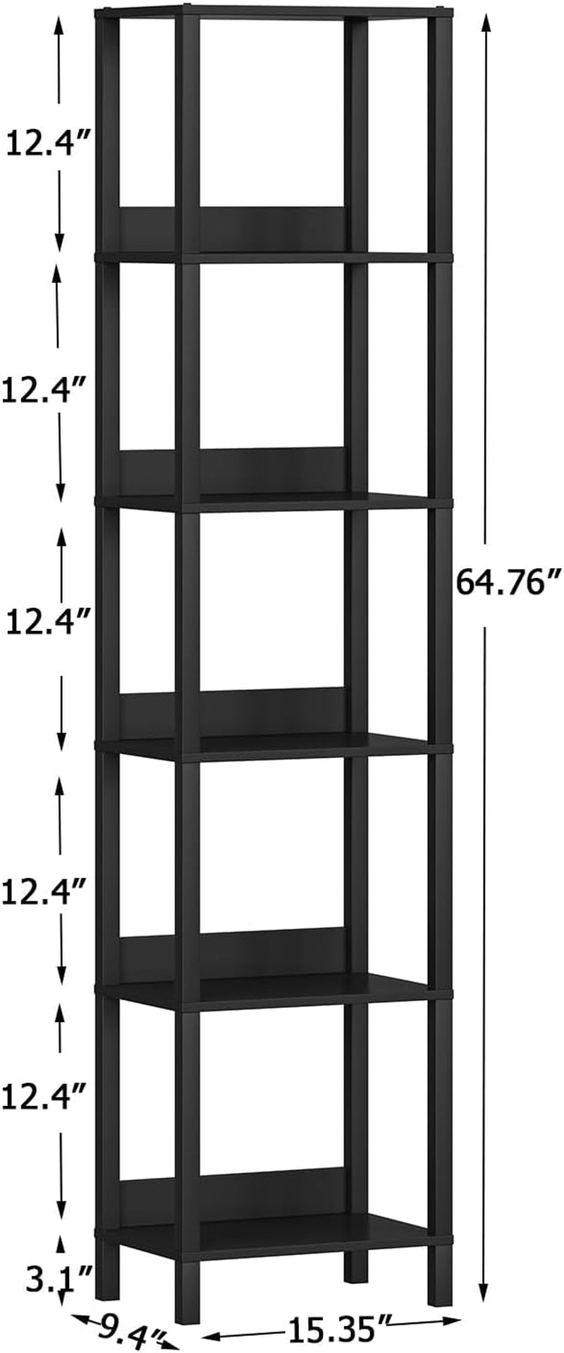 6 Tier Bookshelf with Anti-Fall Baffle, Tall 64.79" Bookcase with DIY Shelves, Industrial Book Shelf Storage Organizer, Display Free Standing Shelf Unit for Bedroom, Living Room, Office, Black-1