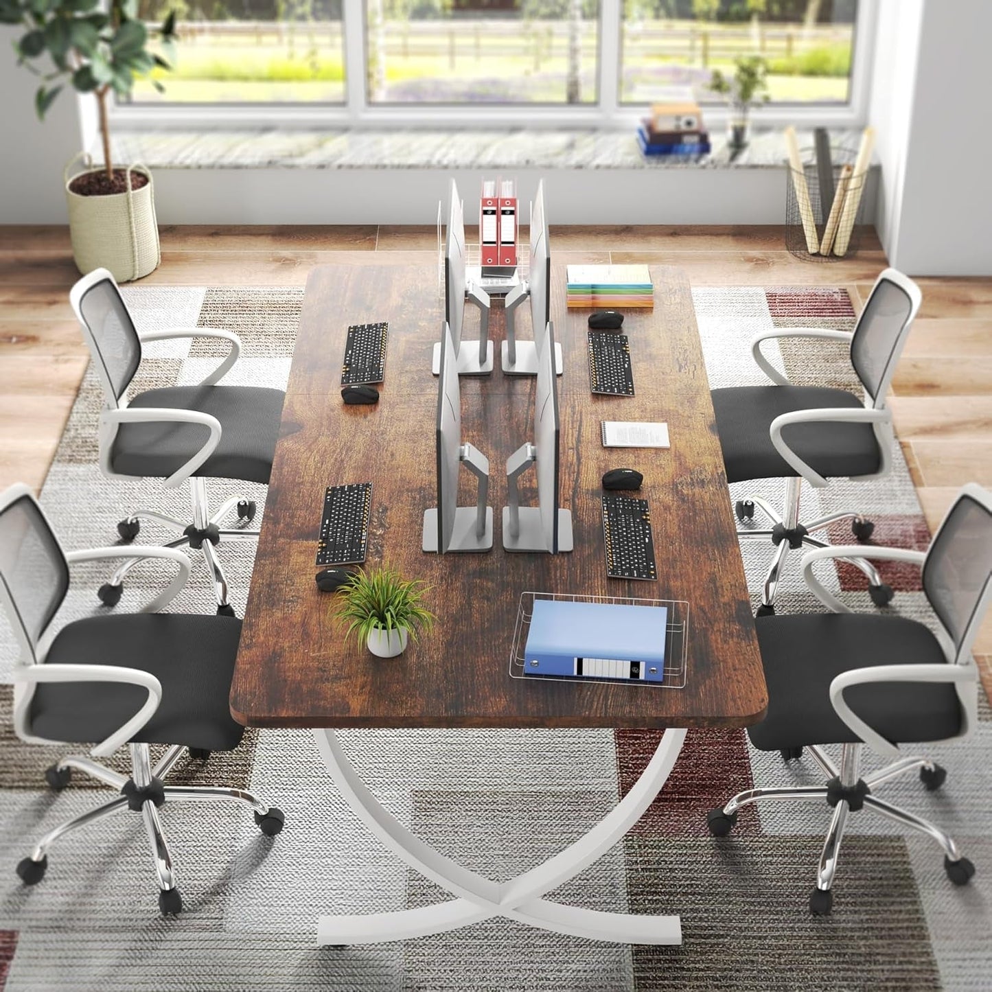 Executive Desk, 63â W X 31.5â D Large Office Desk, Modern Computer Desk Conference Table Meeting Room Table, Business Furniture for Home Office, White and Walnut-3