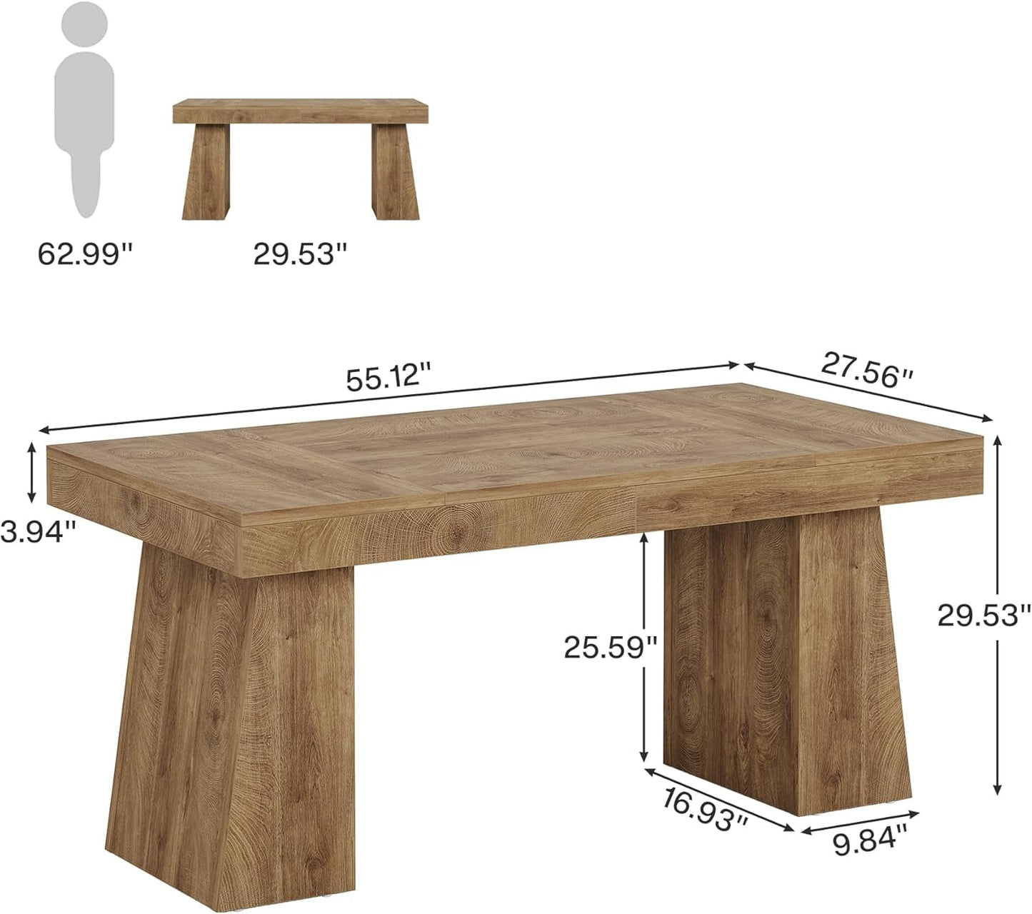 55 Inches Executive Desk, Mid-Century Modern Home Office Desk with Double Trapezoid Base, Wood Computer Desk Business Workstation Desk Small Conference Table, Light Brown-1
