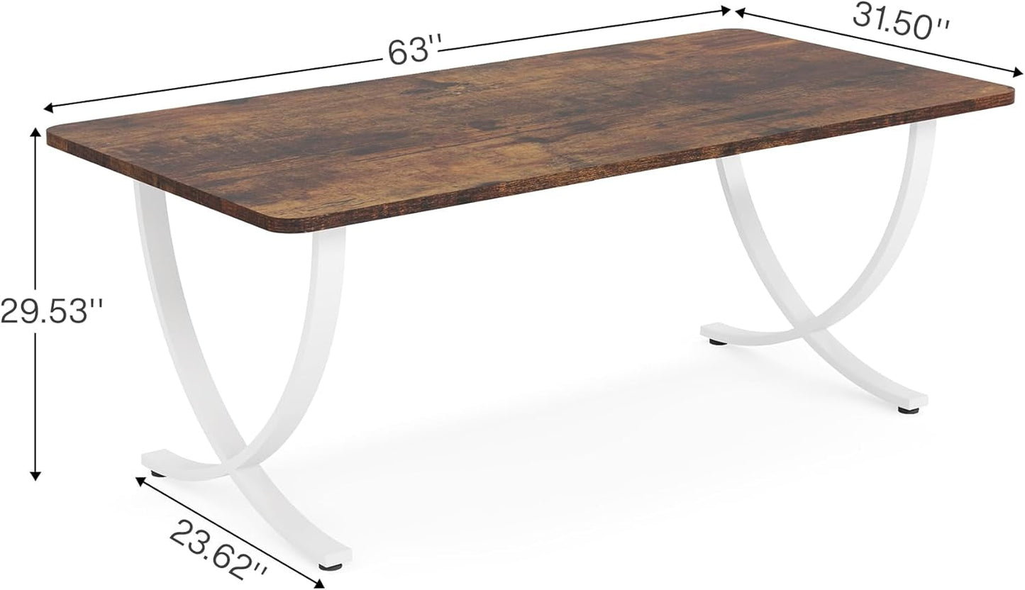 Executive Desk, 63â W X 31.5â D Large Office Desk, Modern Computer Desk Conference Table Meeting Room Table, Business Furniture for Home Office, White and Walnut-1