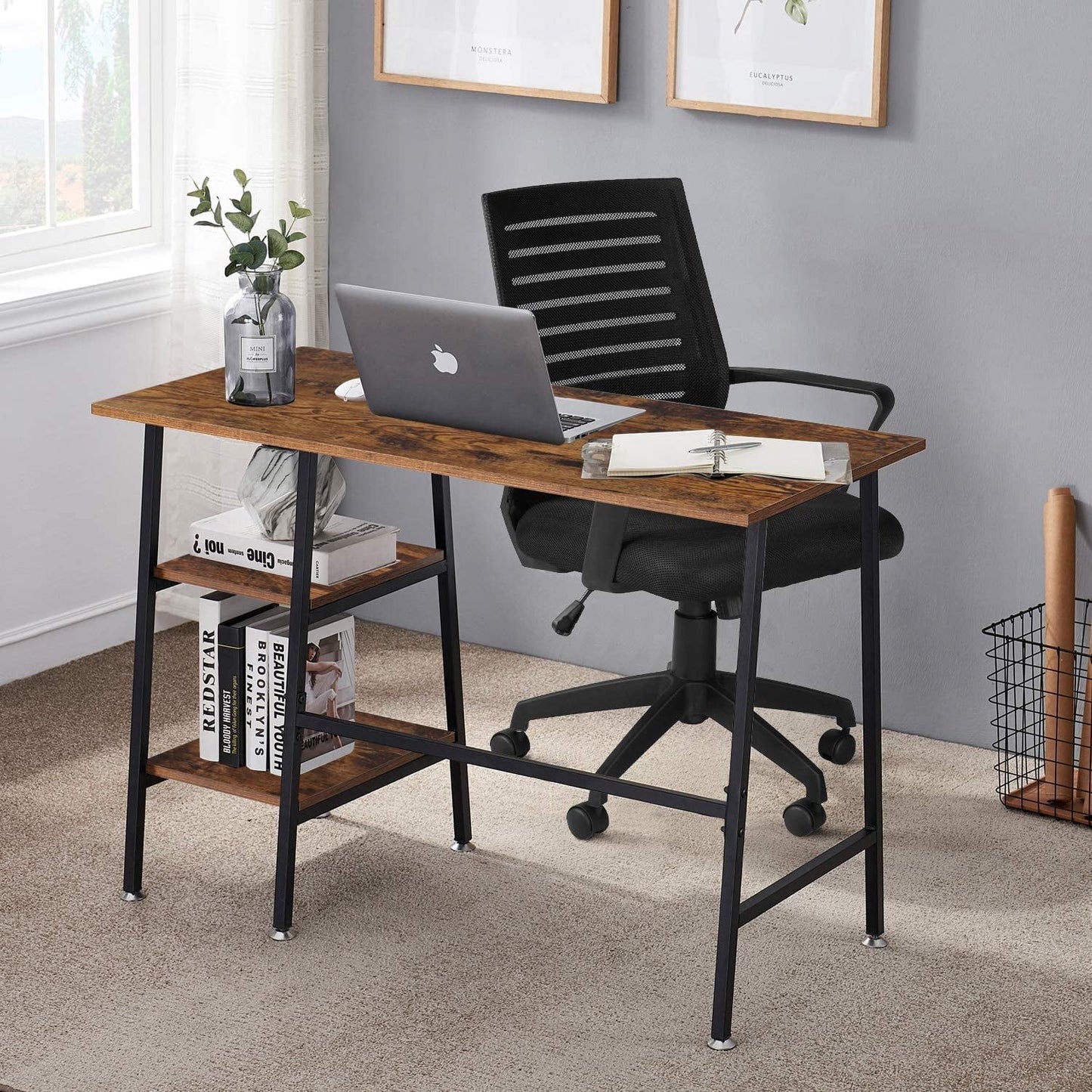 Industrial Style Home Office Desk with Shelves-0