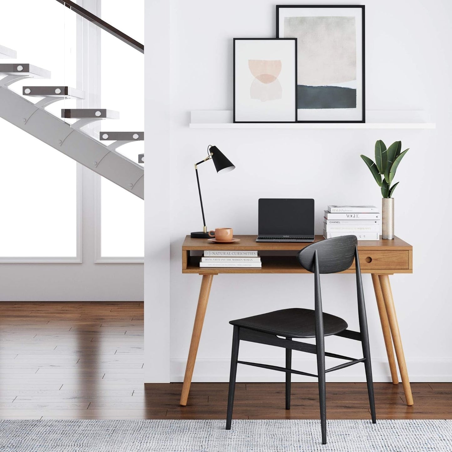 Parker Modern Home Office Writing, Computer or Laptop Desk with Open Storage Cubby and Small Drawer, Walnut-1