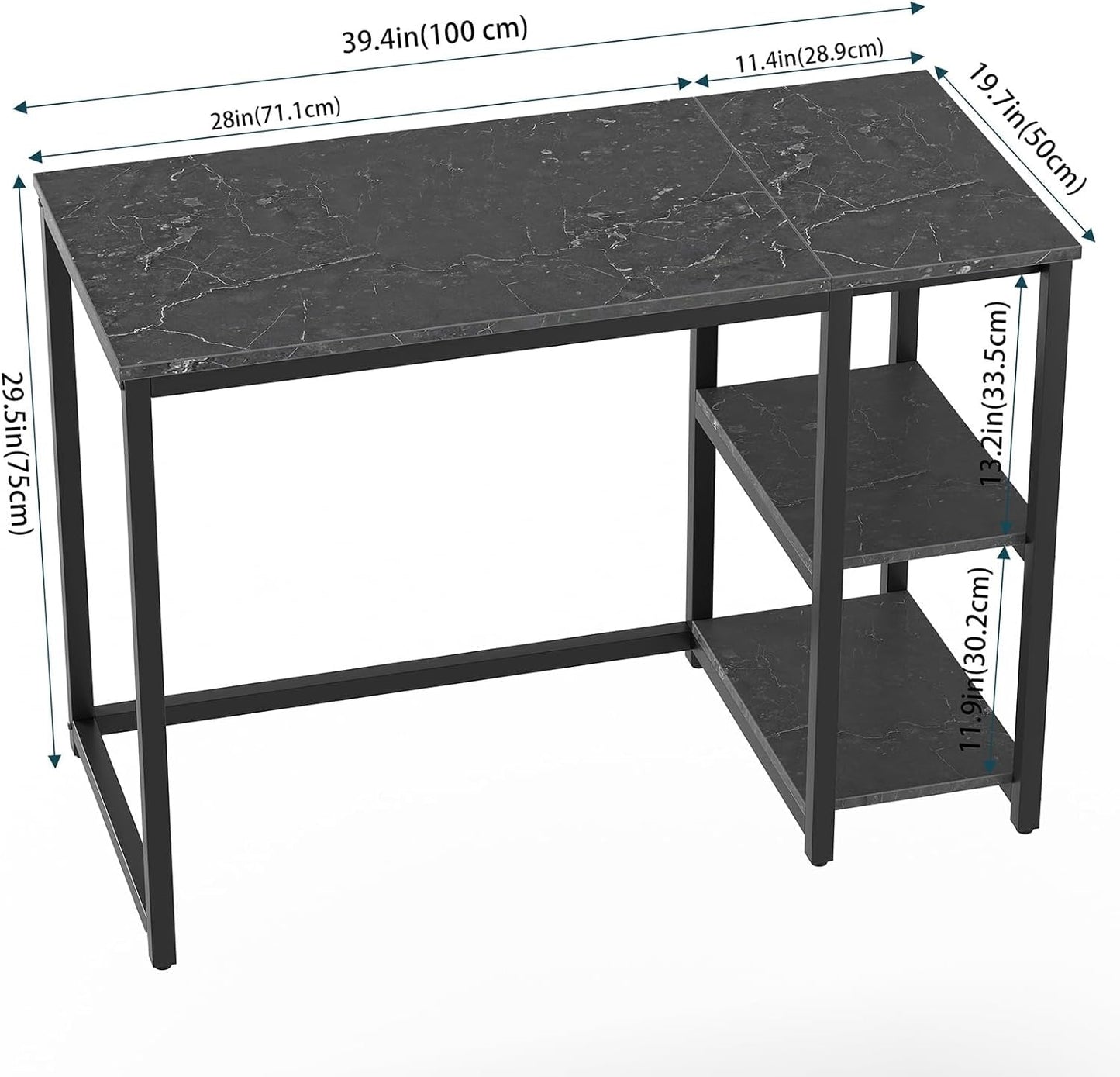 Computer Desk 40 Inches with 2-Tier Shelves Sturdy Home Office Desk with Large Storage Space Modern Gaming Desk Study Writing Laptop Table, Black Marbling (Black Marbling, 40)-2