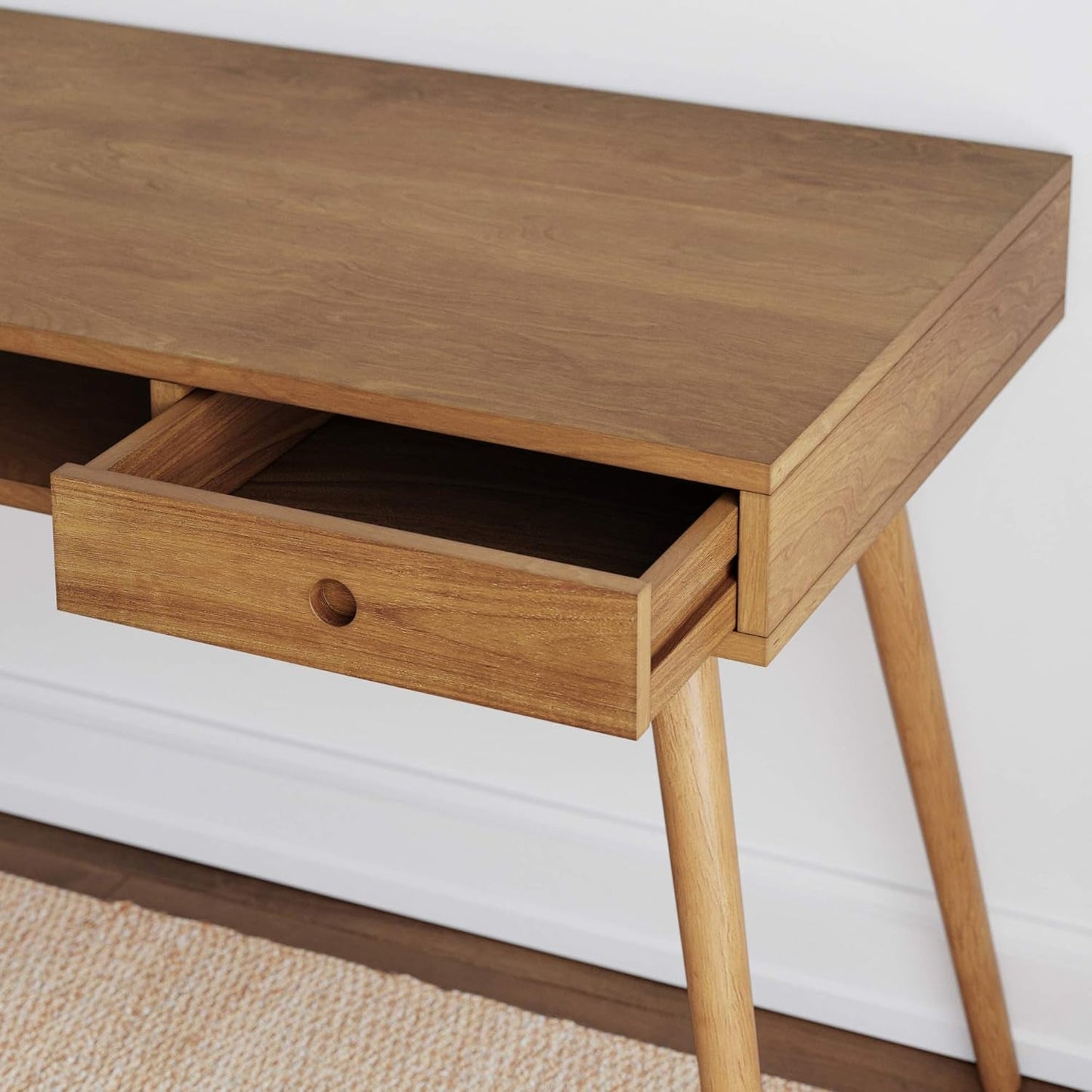 Parker Modern Home Office Writing, Computer or Laptop Desk with Open Storage Cubby and Small Drawer, Walnut-4