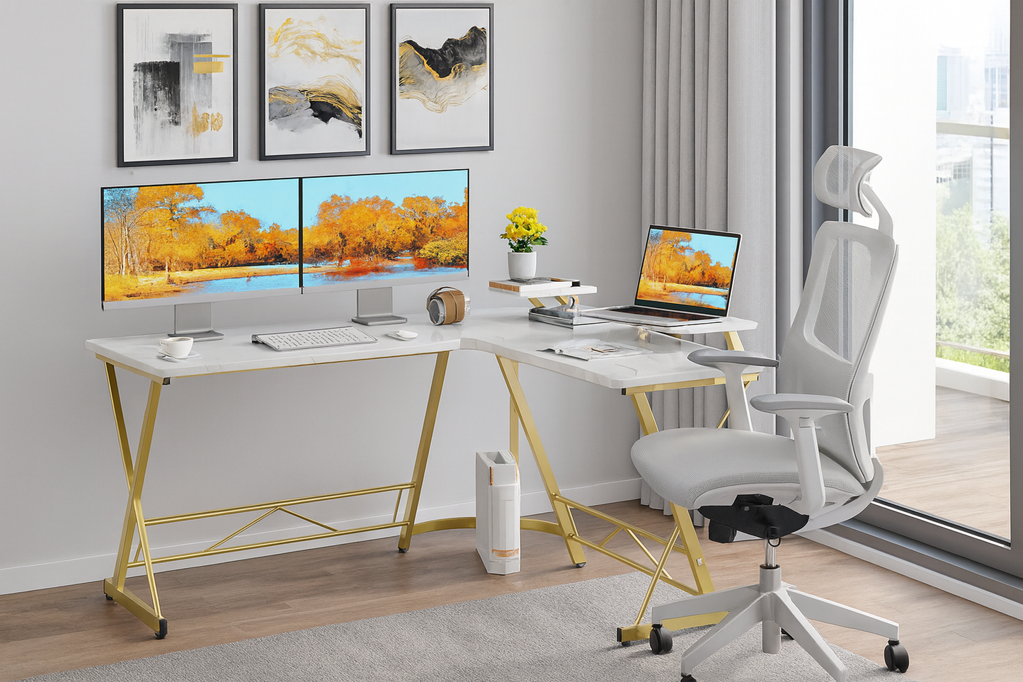 L-SHAPED LAMINATED MARBLE DESK
