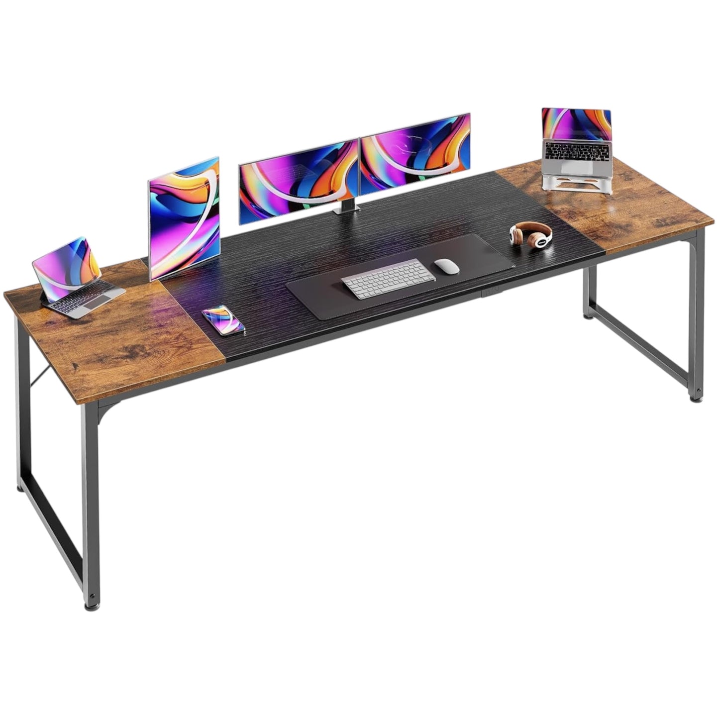 Computer Desk, 80 Inch Office Desk, Gaming Desk with Storage, Writing Desk Work Desk for Home Office, Study, Long Simple Desk, Large Legroom, Metal Frame, Rustic Brown and Black-3