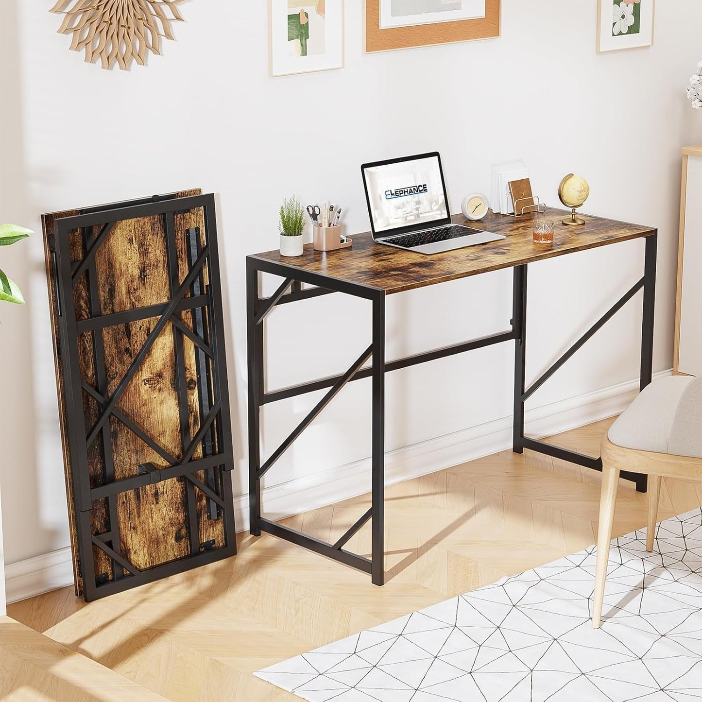 Folding Desk Writing Computer Desk for Home Office, No-Assembly Study Office Desk Foldable Table for Small Spaces-0