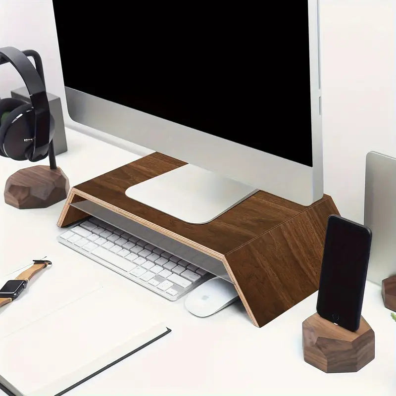 Premium Black Walnut Monitor Stand Riser with Underneath Storage-3