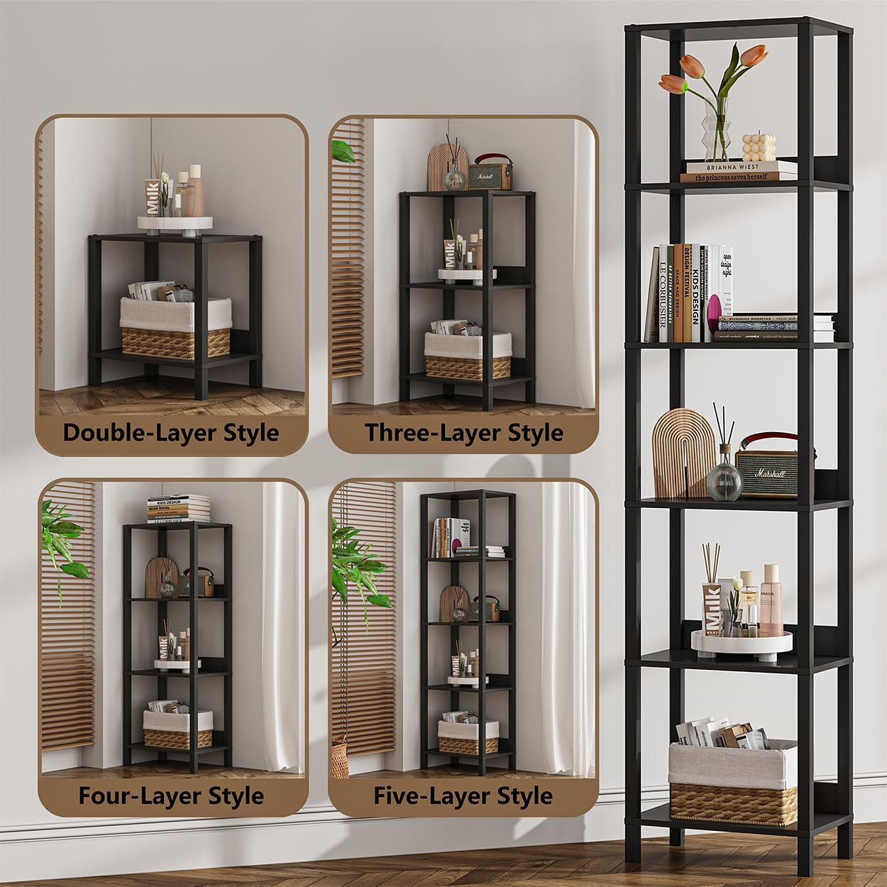 6 Tier Bookshelf with Anti-Fall Baffle, Tall 64.79" Bookcase with DIY Shelves, Industrial Book Shelf Storage Organizer, Display Free Standing Shelf Unit for Bedroom, Living Room, Office, Black-2