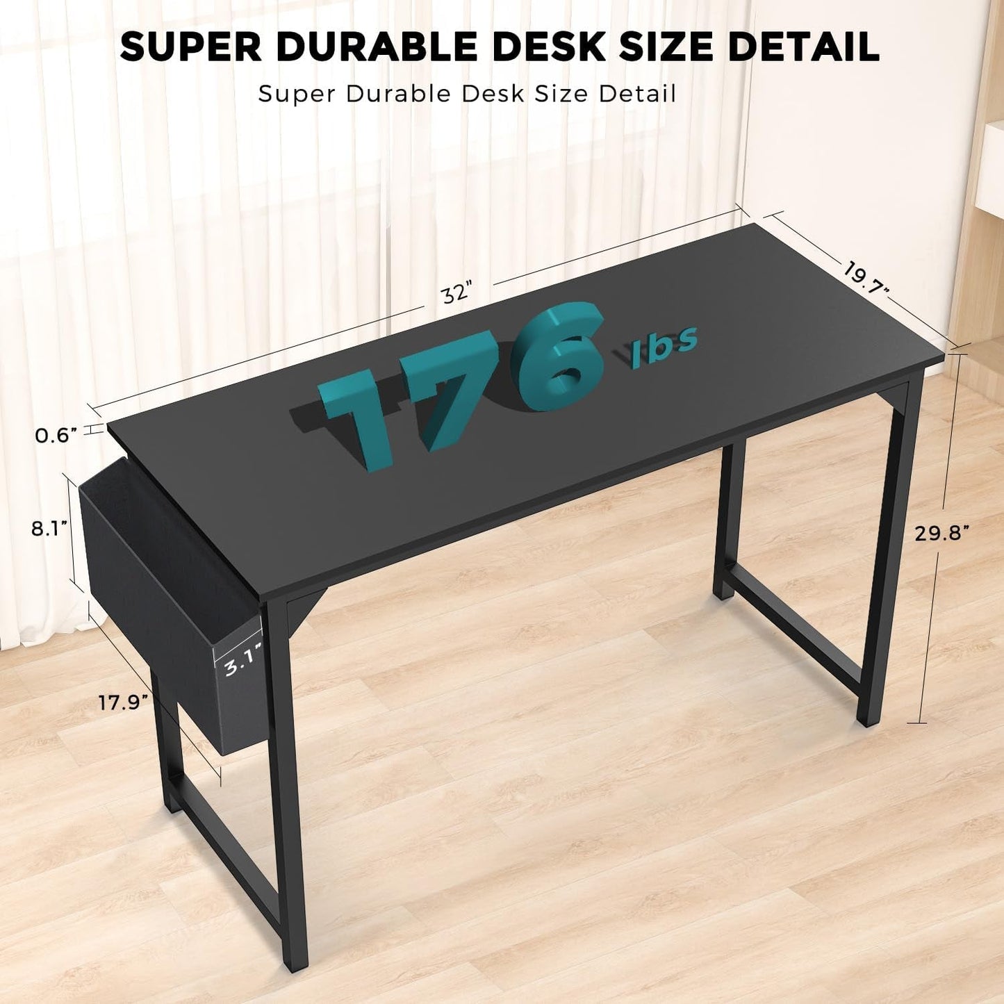 32 Inch Small Computer Office Desk Modern Simple Style Writing Study Work Table for Home Bedroom - Modern Black-2