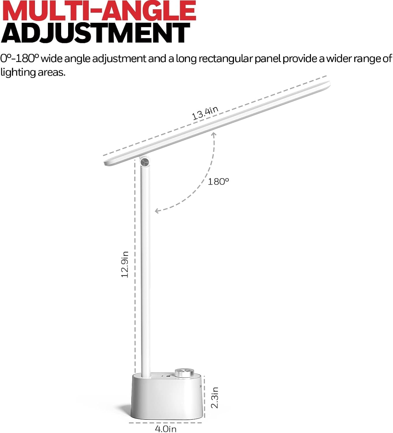 LED Desk Lamp with USB Charging Ports - Sunturalux™ HWT-H01 Stepless Dimmable Eye Caring Table Lamp for College Dorm Home Office, Foldable Small Bedside Lamp for Bedroom with Base White-3