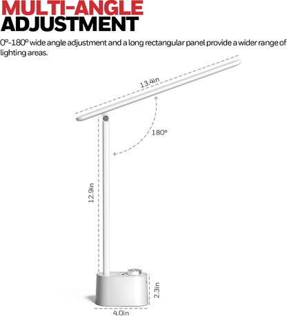 LED Desk Lamp with USB Charging Ports - Sunturalux™ HWT-H01 Stepless Dimmable Eye Caring Table Lamp for College Dorm Home Office, Foldable Small Bedside Lamp for Bedroom with Base White-3