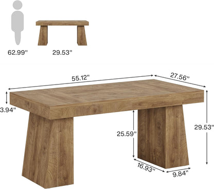 55 Inches Executive Desk, Mid-Century Modern Home Office Desk with Double Trapezoid Base, Wood Computer Desk Business Workstation Desk Small Conference Table, Light Brown-1