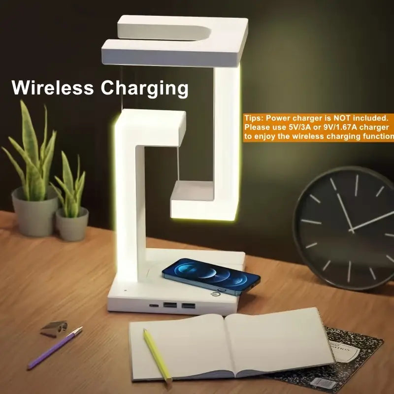 Floating Desk Lamp With Wireless Charging And USB Output Port-4