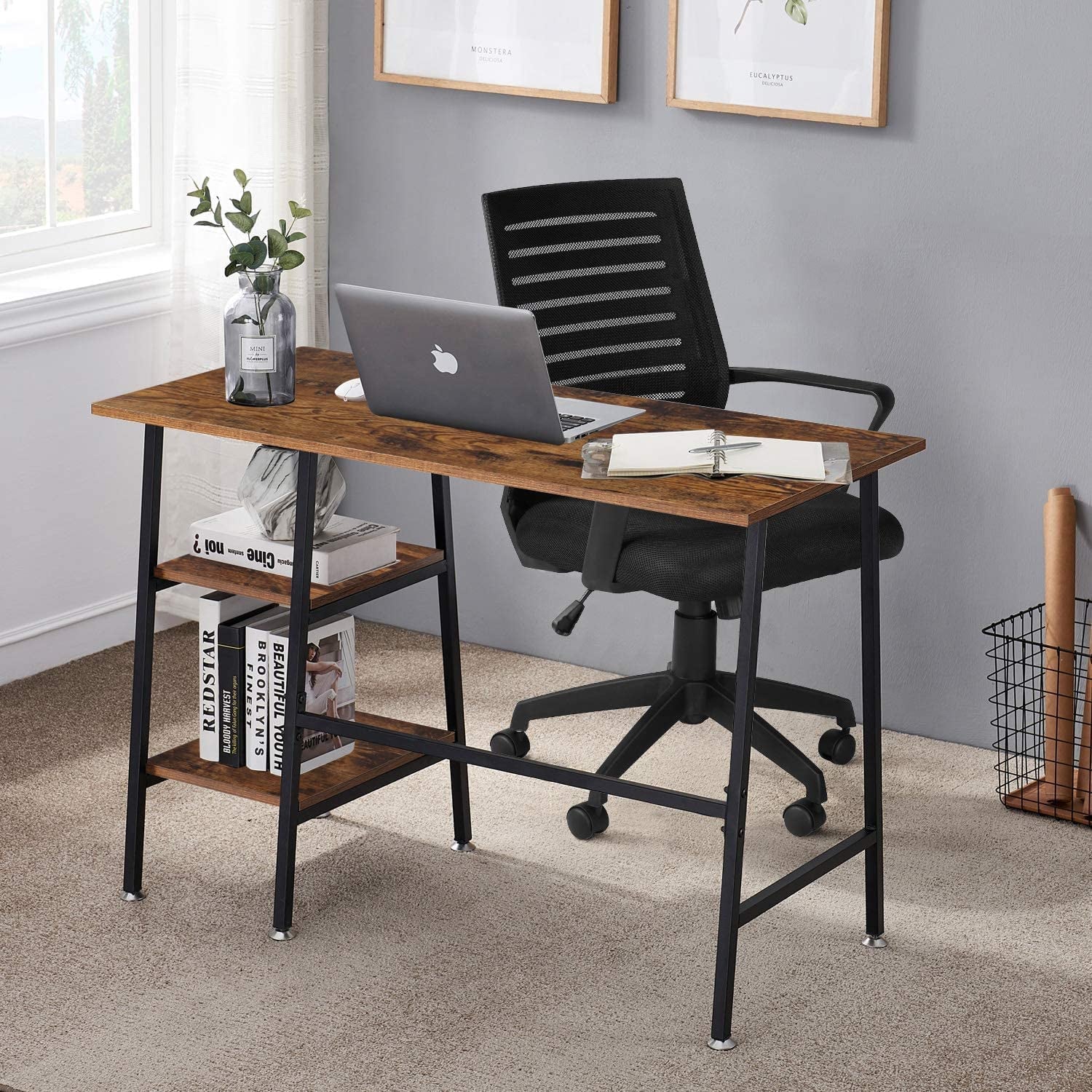 Industrial Style Home Office Desk with Shelves-0