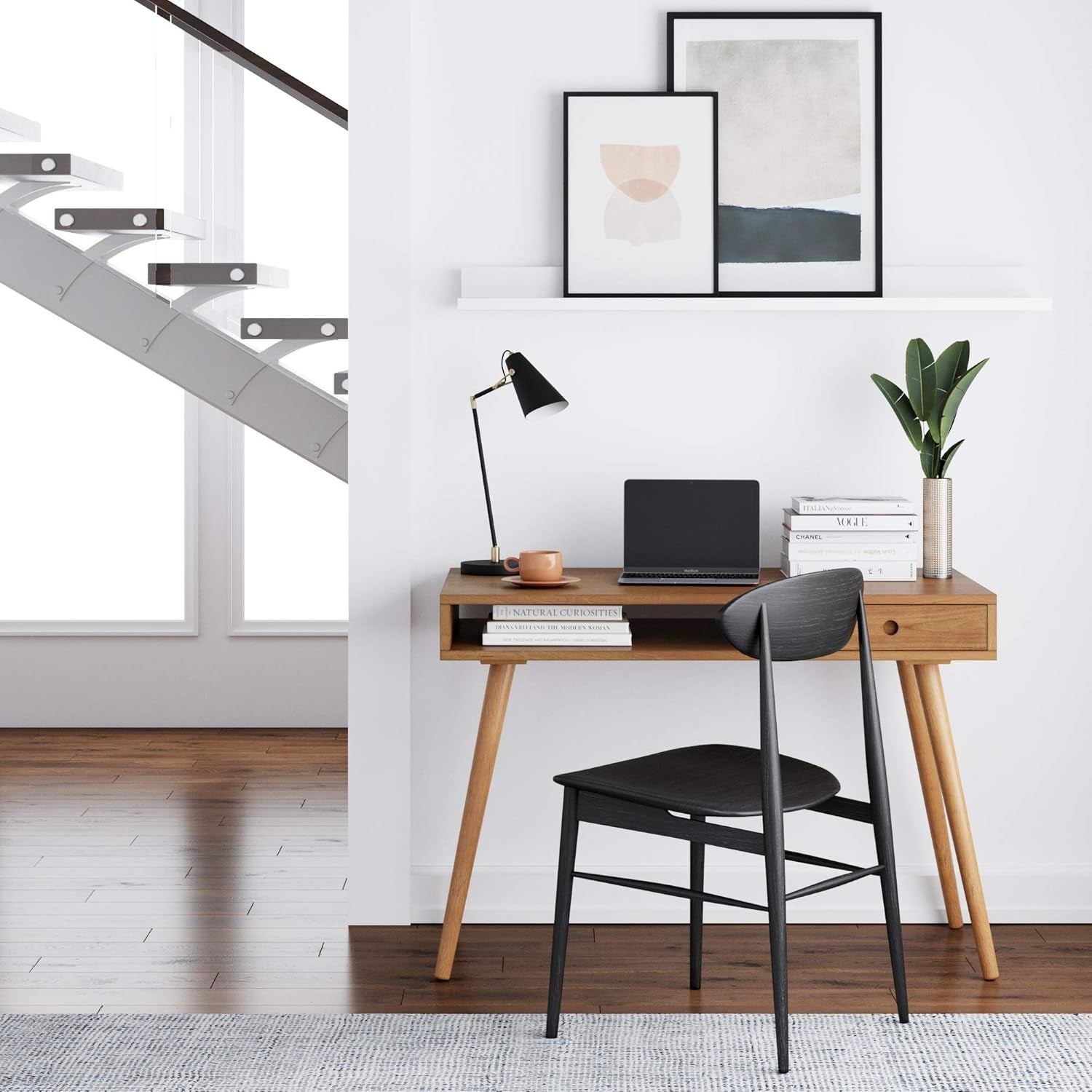 Parker Modern Home Office Writing, Computer or Laptop Desk with Open Storage Cubby and Small Drawer, Walnut-1