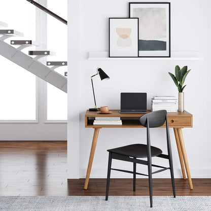 Parker Modern Home Office Writing, Computer or Laptop Desk with Open Storage Cubby and Small Drawer, Walnut-1