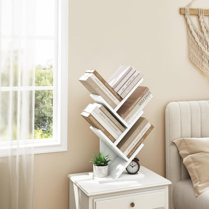 4 Tier Tree Bookshelf, Small Bookcase, Free Standing Tree Bookcase, Bookshelf for Bedroom, Book Shelf Organizer, Small Bookshelf, White-3