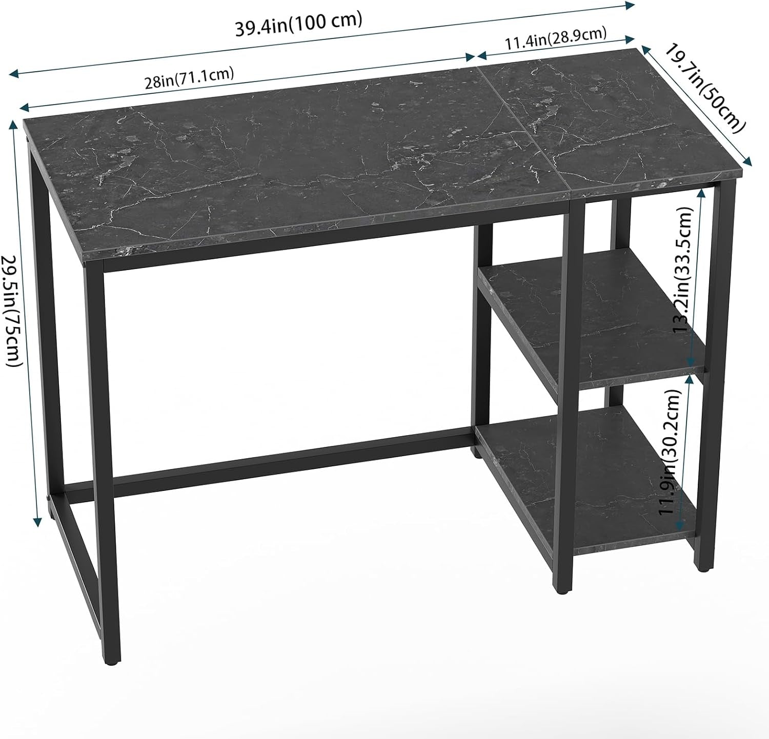 Computer Desk 40 Inches with 2-Tier Shelves Sturdy Home Office Desk with Large Storage Space Modern Gaming Desk Study Writing Laptop Table, Black Marbling (Black Marbling, 40)-2