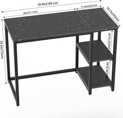 Computer Desk 40 Inches with 2-Tier Shelves Sturdy Home Office Desk with Large Storage Space Modern Gaming Desk Study Writing Laptop Table, Black Marbling (Black Marbling, 40)-2