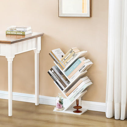 4 Tier Tree Bookshelf, Small Bookcase, Free Standing Tree Bookcase, Bookshelf for Bedroom, Book Shelf Organizer, Small Bookshelf, White-4