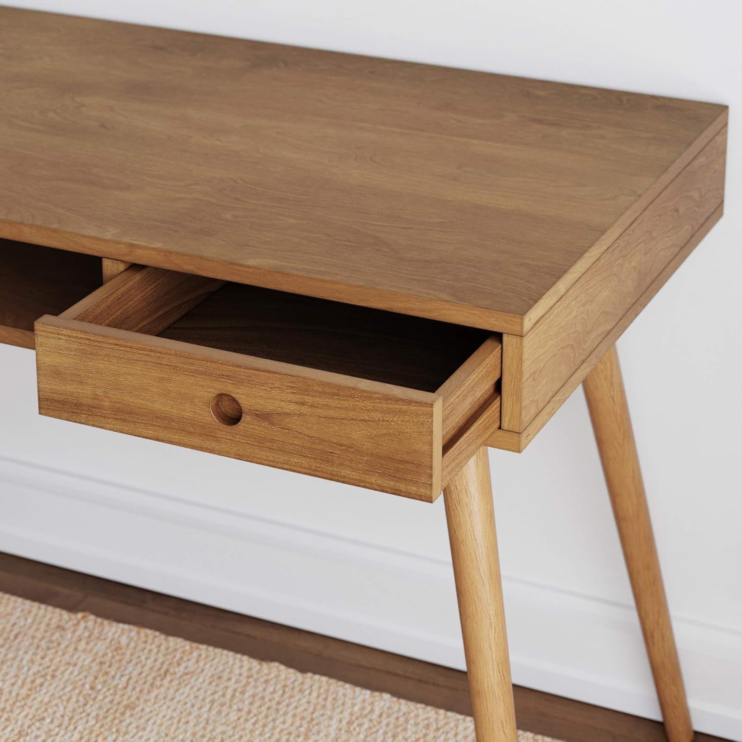 Parker Modern Home Office Writing, Computer or Laptop Desk with Open Storage Cubby and Small Drawer, Walnut-4