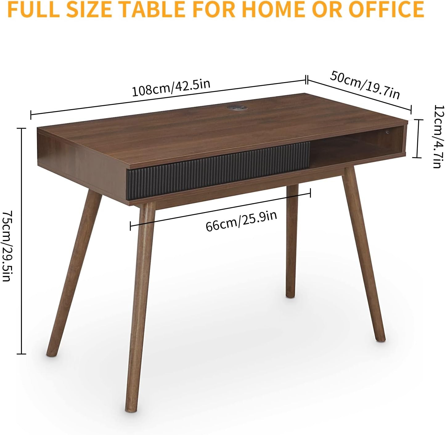 Office Desk Mid Century Modern Desk Writing Desk with Drawer Simple Home Office Desk Mid Century Desk, Walnut-1