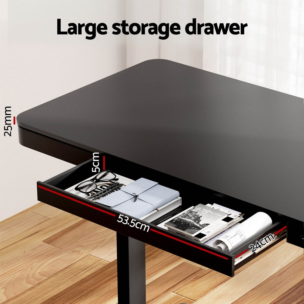 NNEDSZ Artiss Standing Desk Motorised Electric Motor Drawer 120CM Black-3