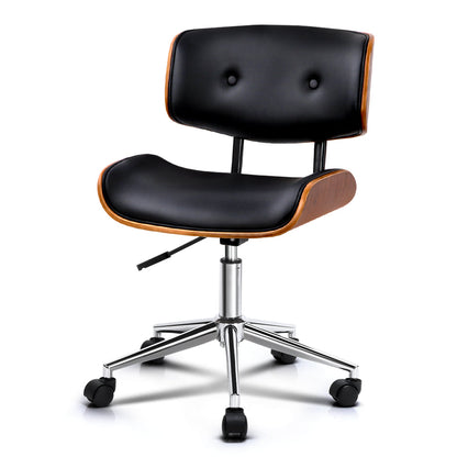 NNEDSZ Wooden & PU Leather Office Desk Chair - Black-0