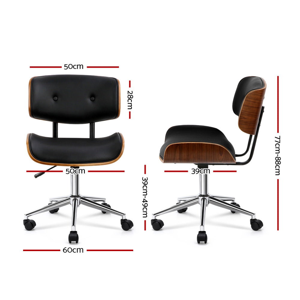 NNEDSZ Wooden & PU Leather Office Desk Chair - Black-1