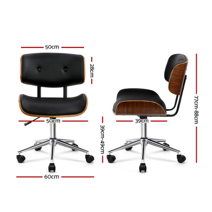 NNEDSZ Wooden & PU Leather Office Desk Chair - Black-1