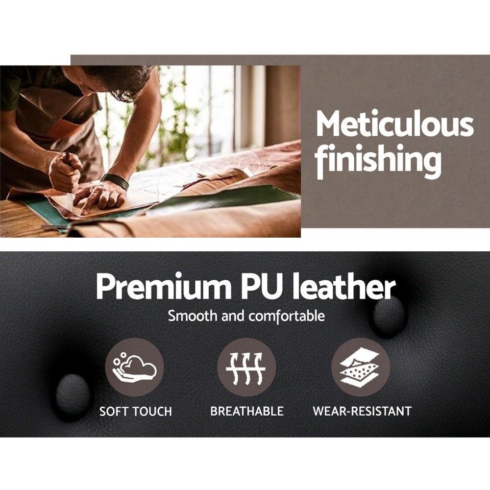 NNEDSZ Wooden & PU Leather Office Desk Chair - Black-3