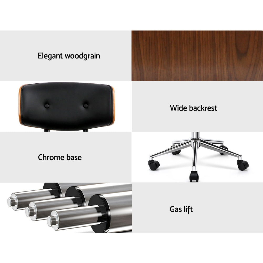 NNEDSZ Wooden & PU Leather Office Desk Chair - Black-4