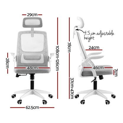 NNEDSZ Artiss Ergonomic Office Chair Computer Desk Chairs Headrest Adjustable Grey-1