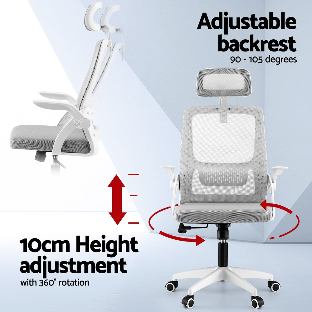 NNEDSZ Artiss Ergonomic Office Chair Computer Desk Chairs Headrest Adjustable Grey-3
