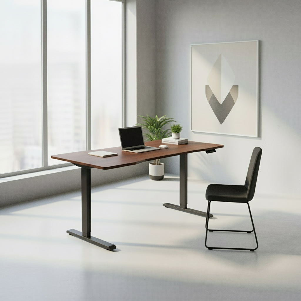 NNEED L-shape Electric Standing Desk Single Motor 145CM Black&Walnut-3
