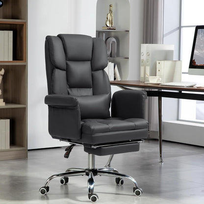 Executive Office Chair with Footrest and Lumbar Support, PU Leather Ergonomic Office Desk Chair, Reclining and Swivel Chair, Black-1