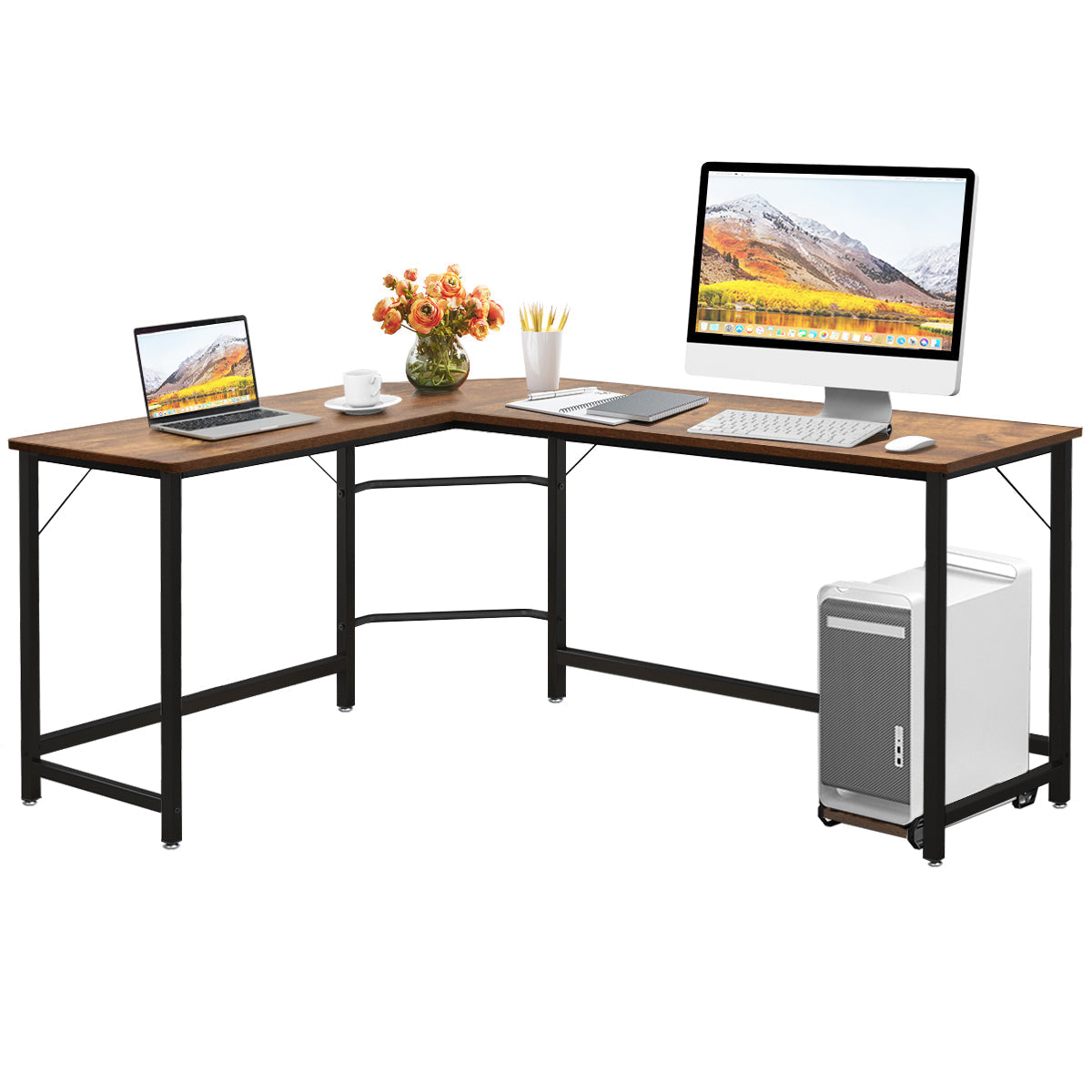 NNECW Wood L-Shaped Computer Desk with Adjustable Foot Pad-1