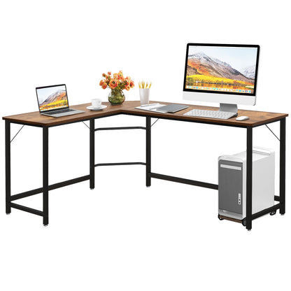 NNECW Wood L-Shaped Computer Desk with Adjustable Foot Pad-1