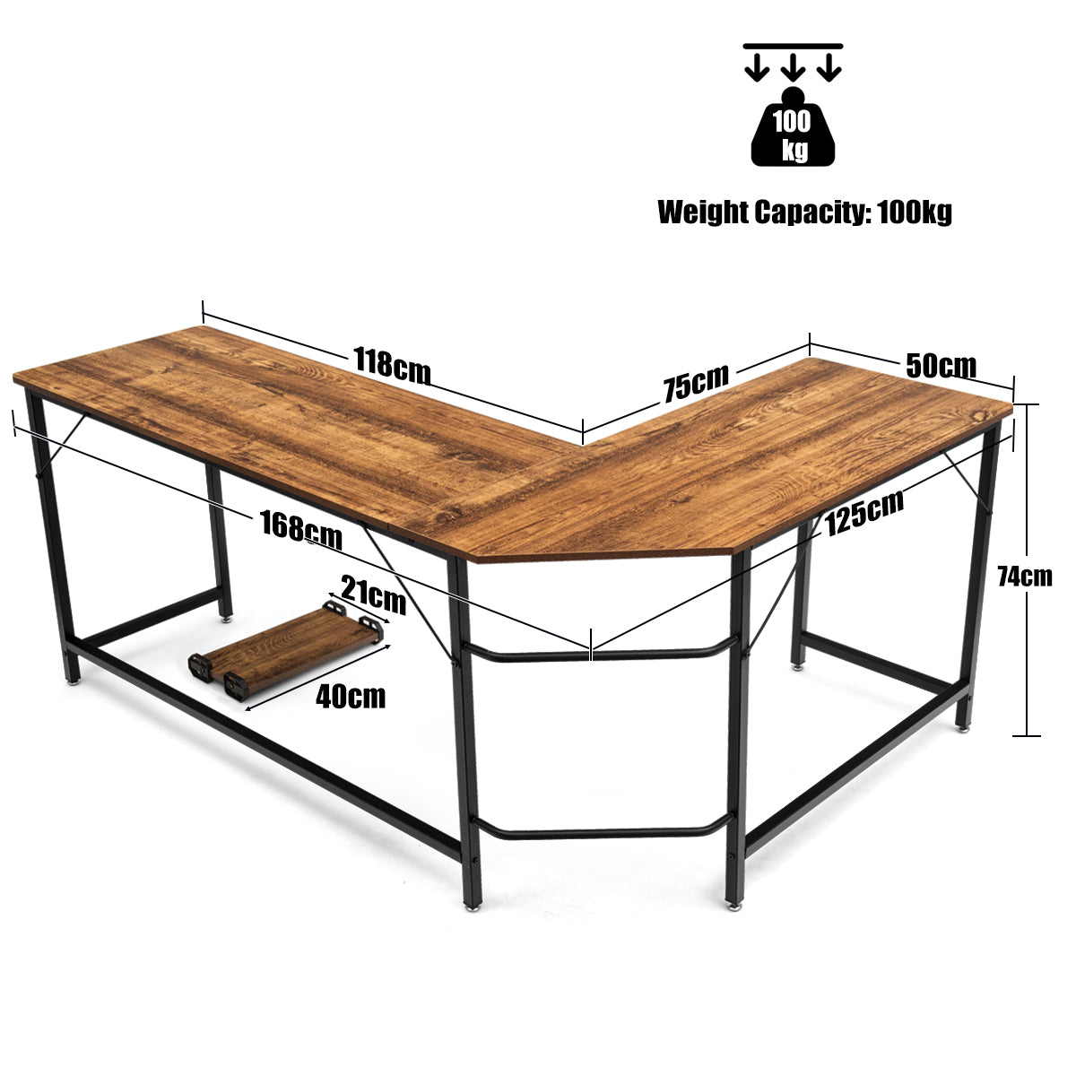 NNECW Wood L-Shaped Computer Desk with Adjustable Foot Pad-3